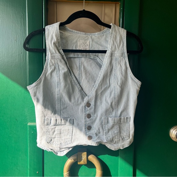Thread & Supply Jackets & Blazers - Thread & Supply Light Blue Pinstripe Denim Vest with Label